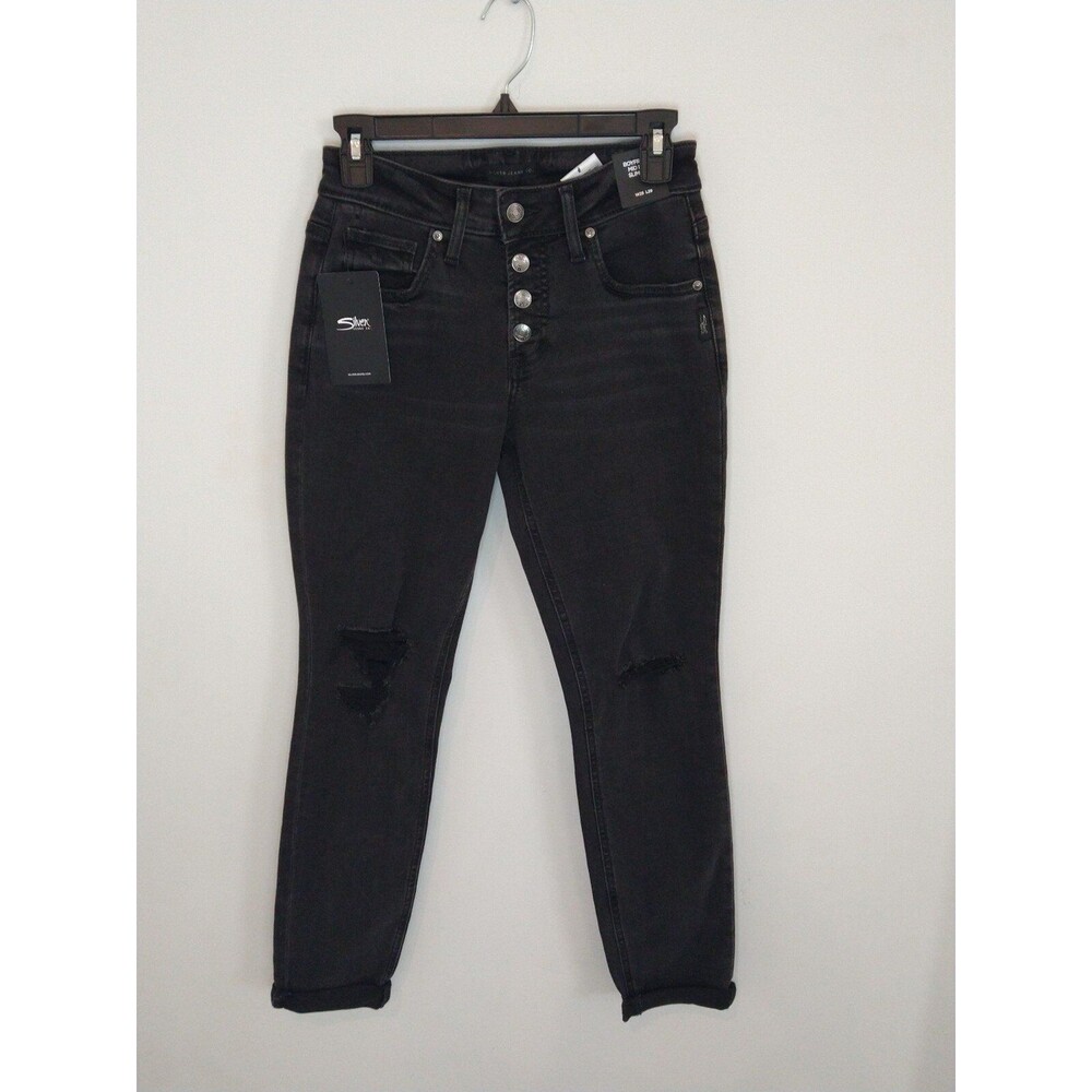Silver boyfriend mid-rise slim leg distressed NWT size 25 black jeans
